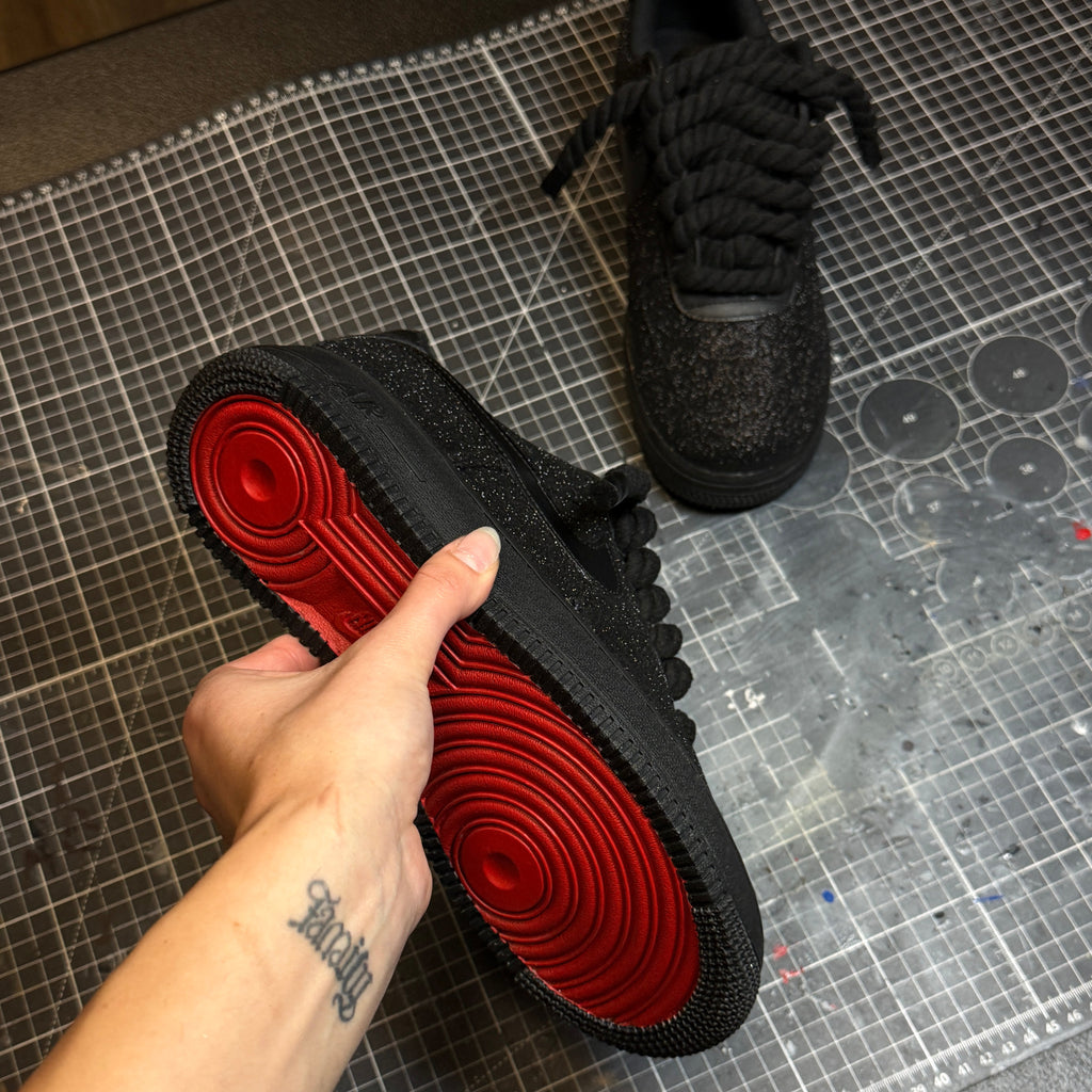 Custom Black Glitter x Red Bottoms AF1