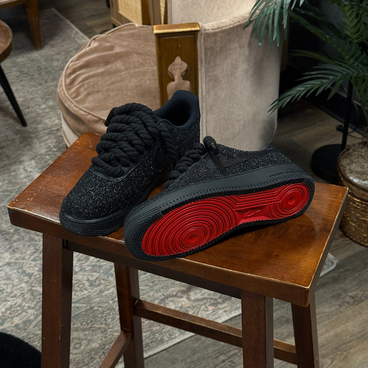 Custom Black Glitter x Red Bottoms AF1 – ebcollectionn shop